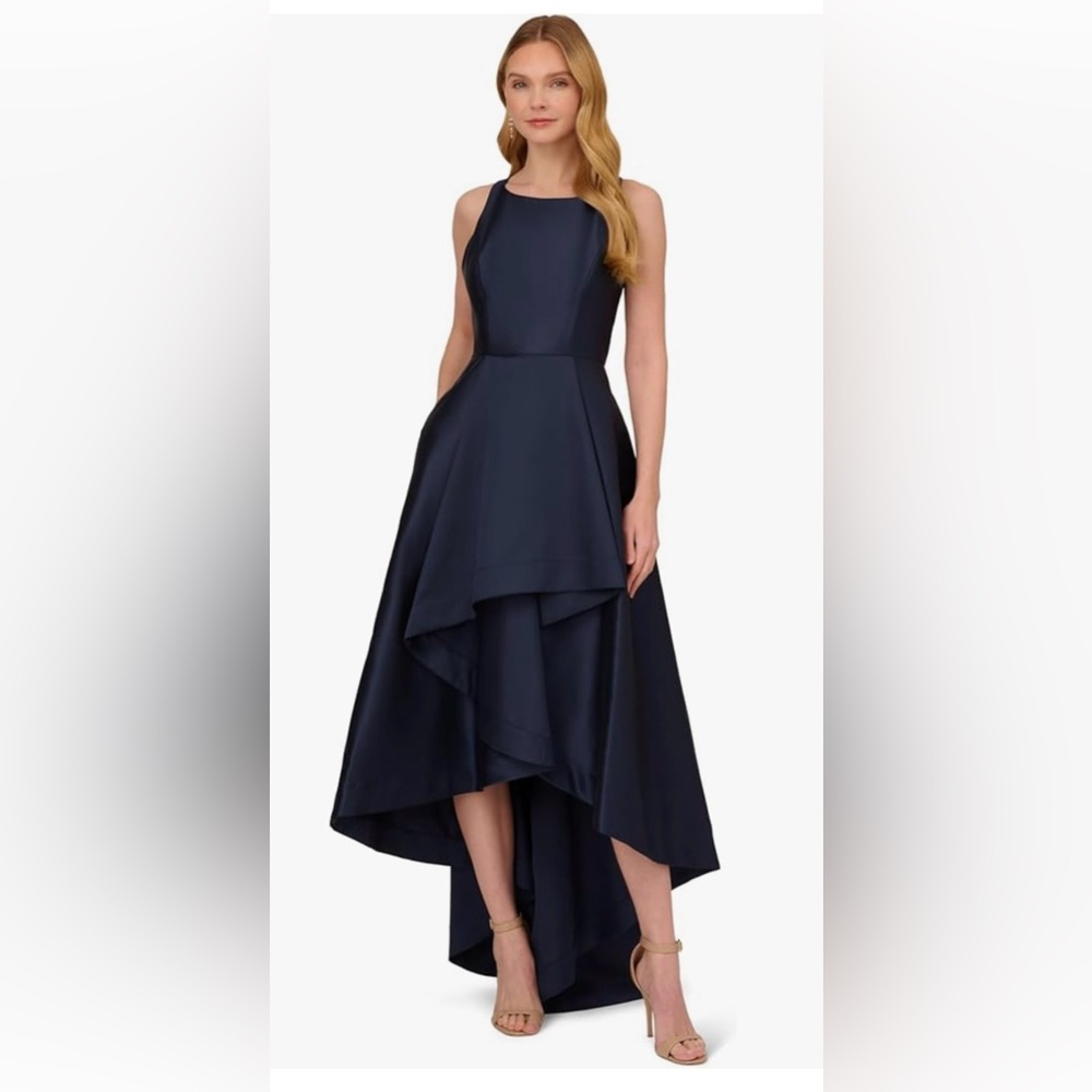 ADRIANNA PAPELL High-Low Mikado Gown Midnight Navy, Size 6